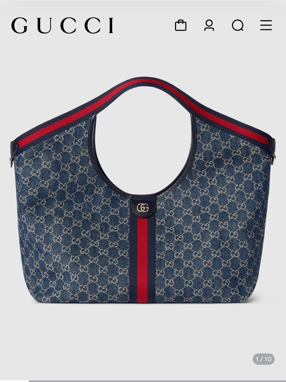 Gucci Giglio Large Tote Bag Blue & White GG Denim – Excellent Condition